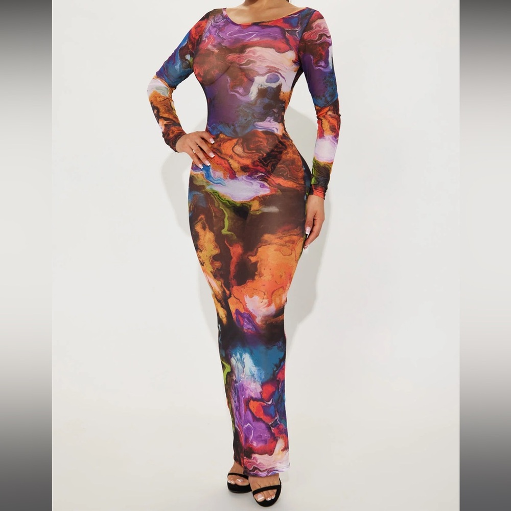 Sheer Multicolored Maxi Dress